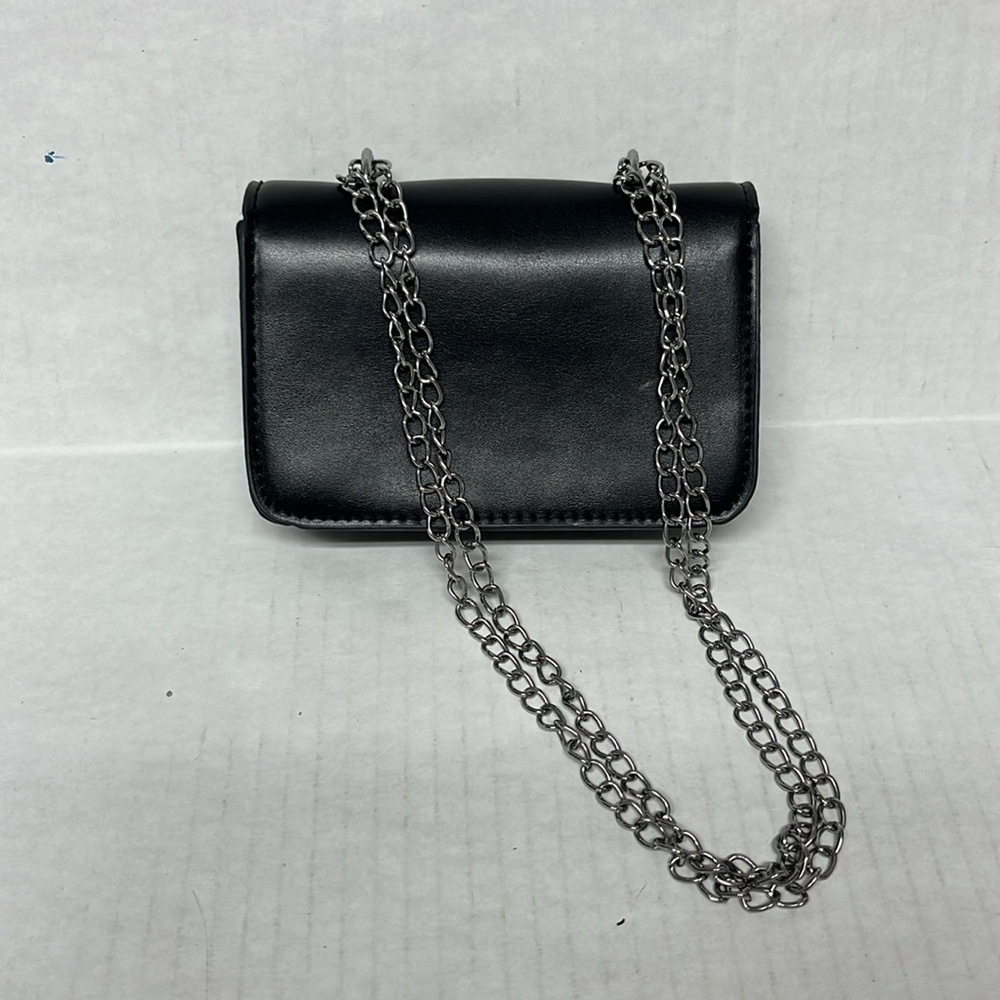 Black leather Rhinestone embellished chain shoulder party Mini Bag night out - Picture 4 of 16